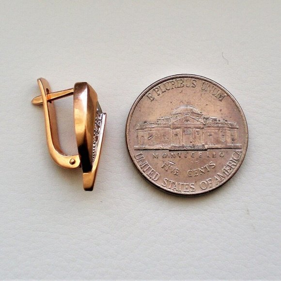 Russian Russia Solid 14K 585 Rose Pink Gold CZ Cluster V Design Pierced Earrings - Picture 6 of 6